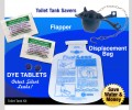 Toilet Water Saving Basic Kit - Flapper | Dye Tablets | Low Flush Less Displacement Bag
