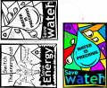 Water & Energy Fun Stained Glass Coloring Sheets - Window Conservation Saving Messages | Children's learning tools
